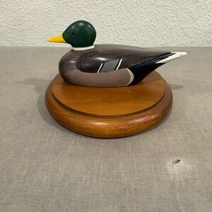 Hand Carved Wooden Mallard Drake Duck Decoy - Vintage Artisan Miniature Folk Art